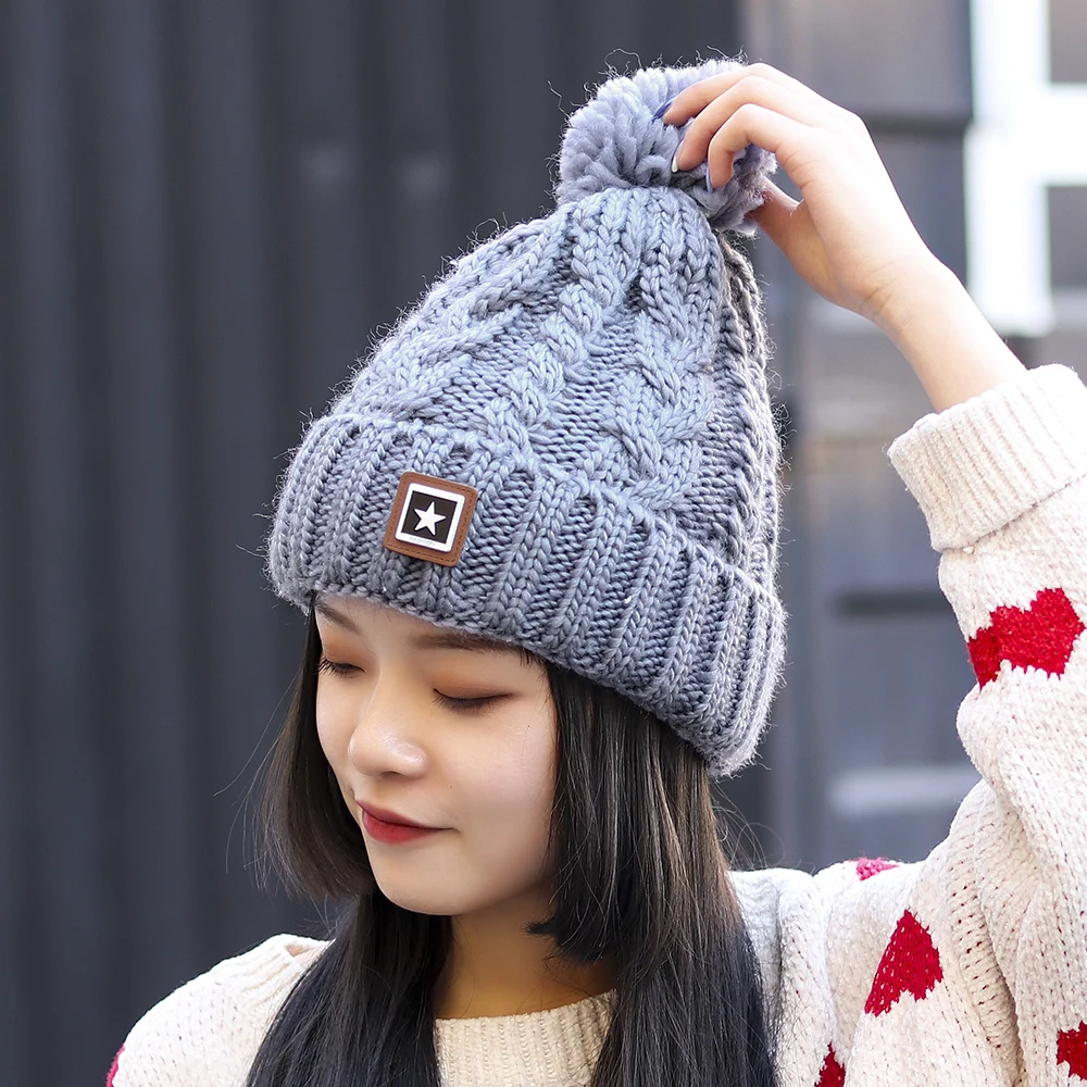 GOUTER модные меховые шапки со звездами вязаная шапка с флисовой подкладкой зимняя