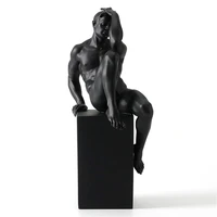 modern abstract body art nude male statue touch forehead sitting sculpture home interior showpiece home decor figurines a1831