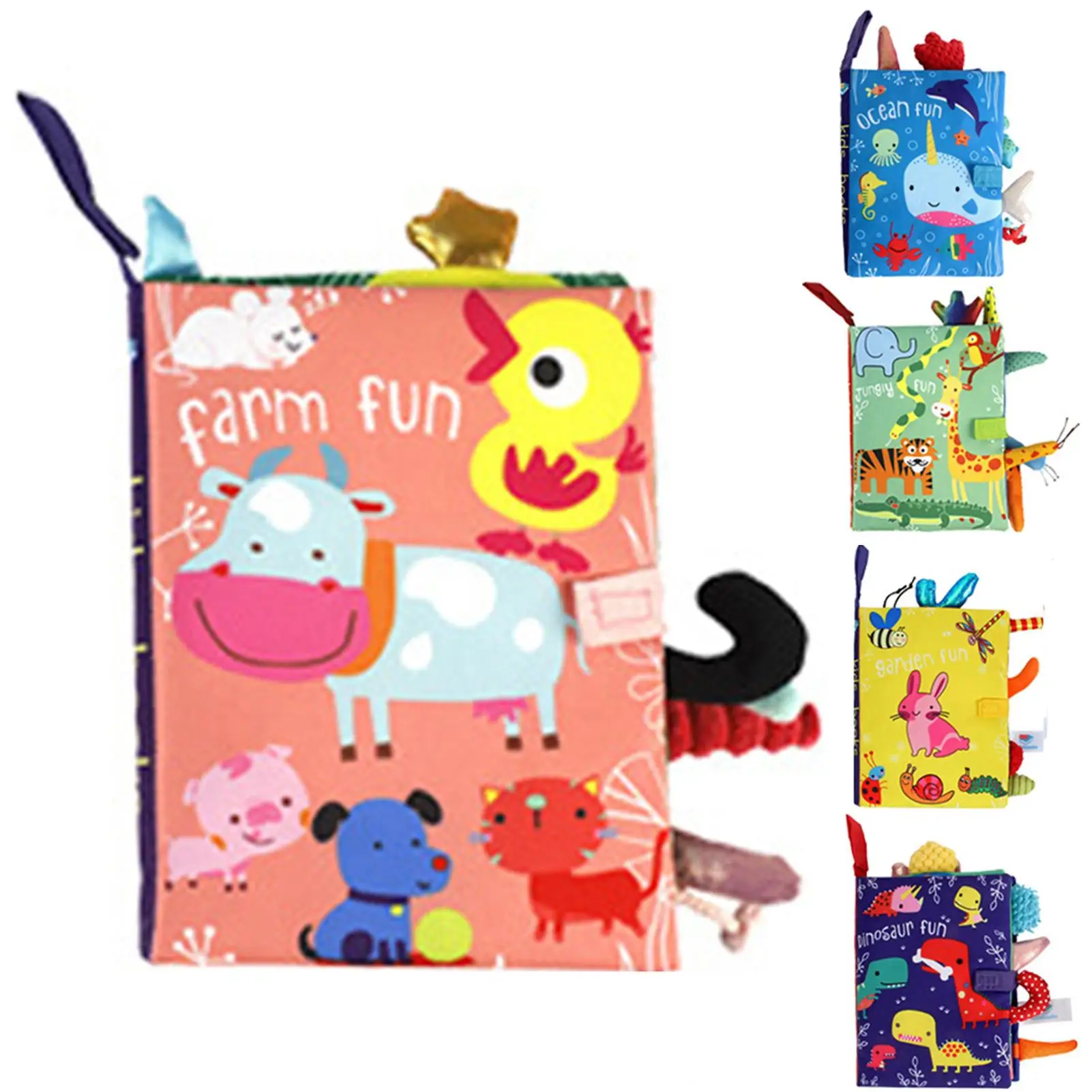 Мягкая детская тканевая книга с животным хвостом динозавра для детей обучающая