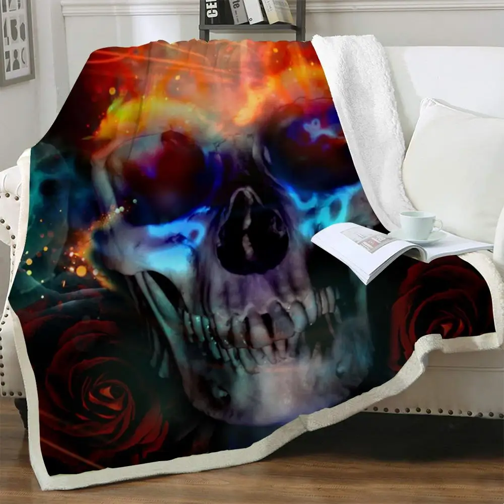 

NKNK Brank Skull Blankets Flame Bedding Throw Party Plush Throw Blanket Hip Hop Bedspread for bed Sherpa Blanket New