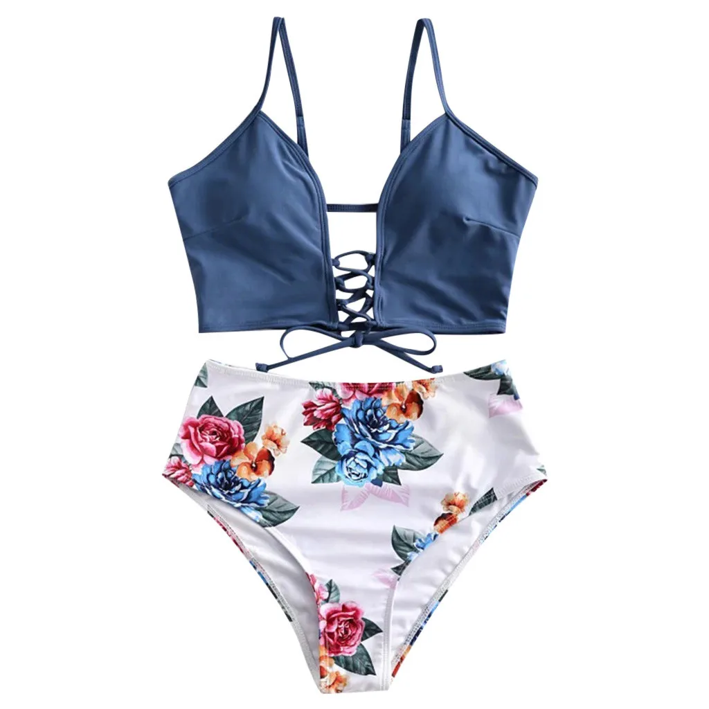 Женский сексуальный комплект бикини из двух предметов танкини на шнуровке с