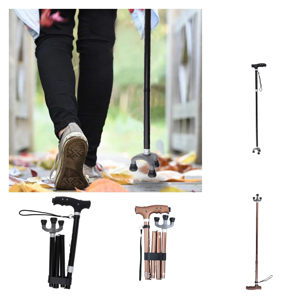 

Folding Walking Sticks Height Adjustable Led Lightweight Cane Tripod Nonslip