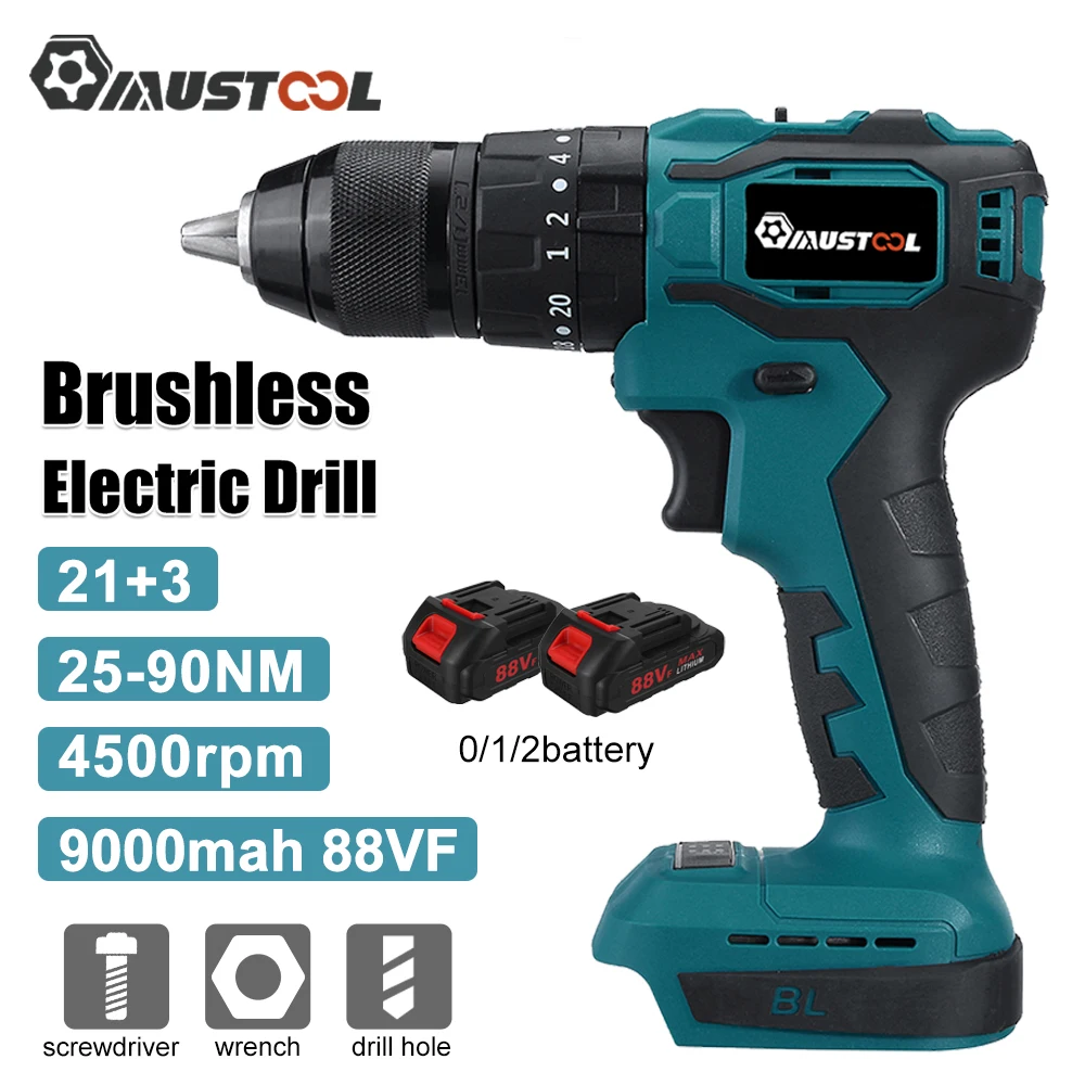 MUSTOOL 88VF 13 мм 3in1 бесщеточный Электрический Ударная дрель электрическая отвертка 21