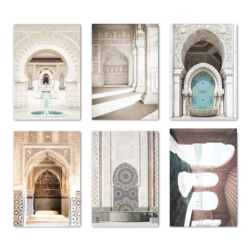 

Morocco Door Scenery Nordic Poster Wall Art Canvas Painting Religion Casablanca Palace Wall Pictures For Living Room Unframed