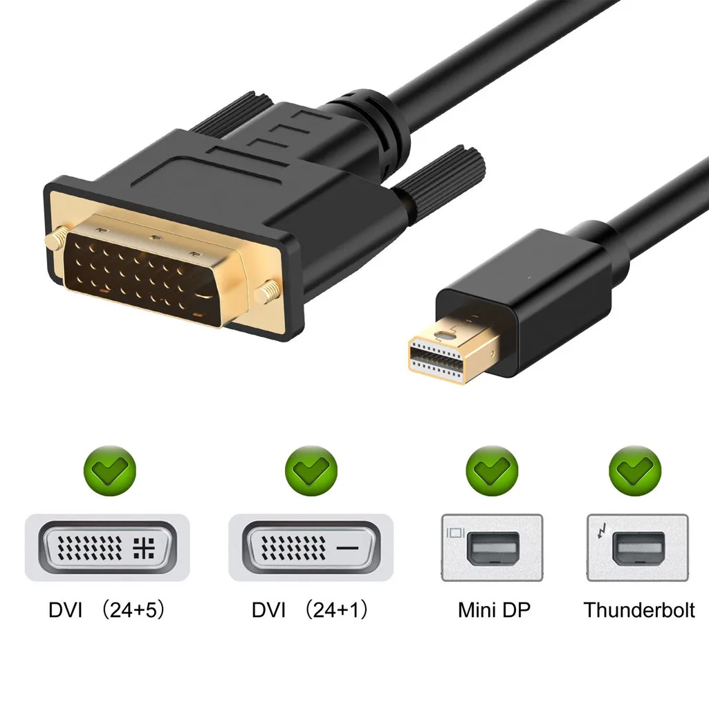 

Mini Display Port Mini DP To DVI Cable Thunder Bolt Port Compatible Black 1M Supports HD Resolution Up To1920x1200 60Hz New