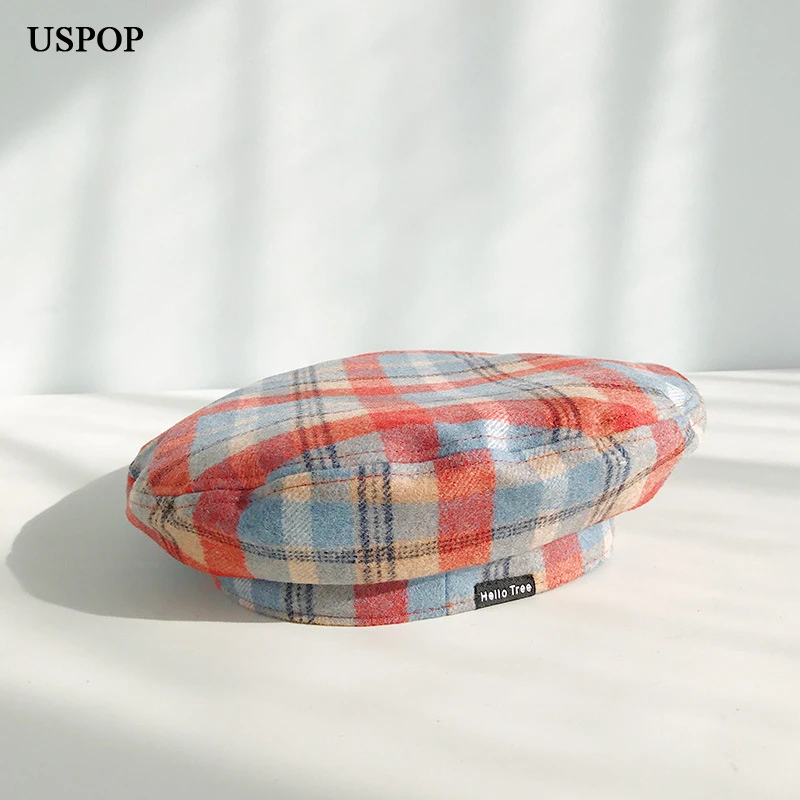 Новинка USPOP клетчатые береты модные женские шерстяные повседневный осенне