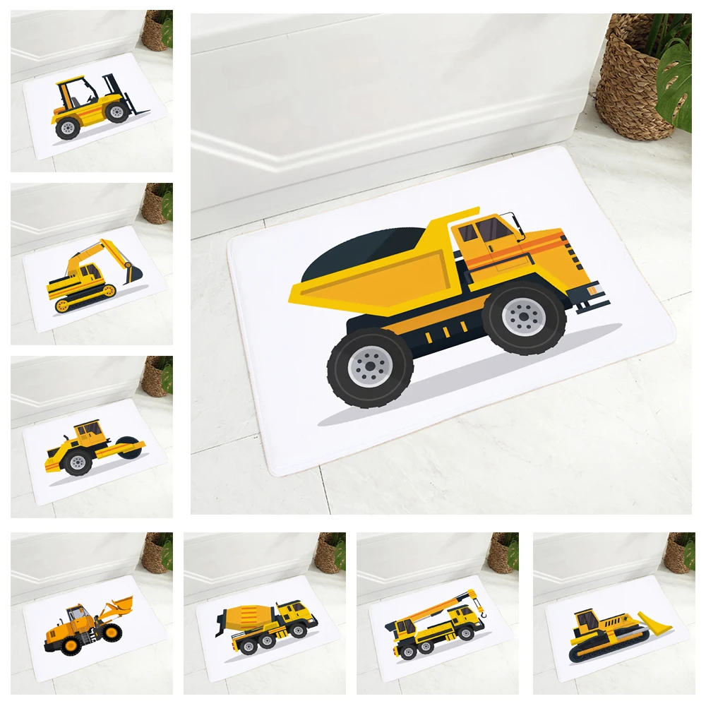 

Мультяшный Коврик для двери экскаватора бульдозера, декоративный коврик с принтом автомобиля, нескользящий супер мягкий фланелевый наполь...