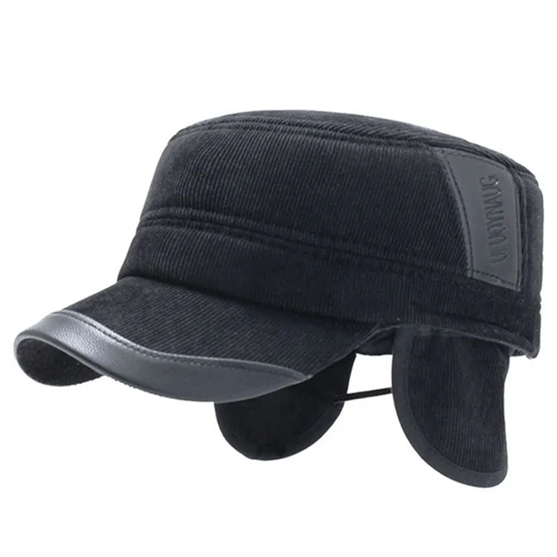 

2020 New Winter Men Flat Cap Thermal Army Military Hats Men's Thick Cotton Earmuffs Hat Adjustable Size Sports Cap Snapback Cap