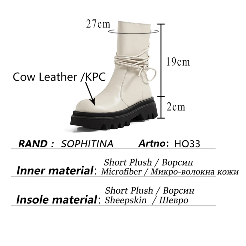 SOPHITINA Platform Booots For Women Spring and Autumn Premium Leather Thin Belt Handmade High Quality Female Mid-Calf Boots HO33