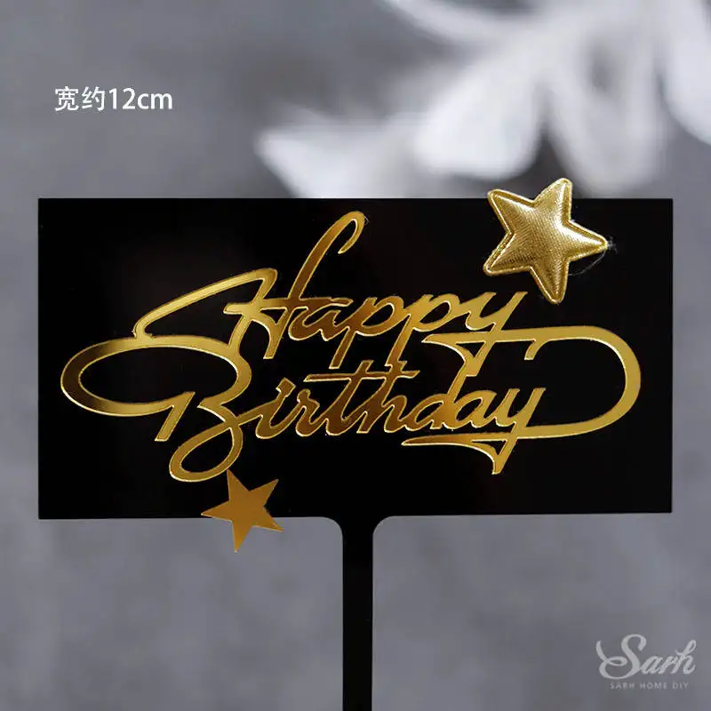 2pc star birthday Черное золото лук крюк счастливые топперы для торта на день рождения для выпечки принадлежности юбилей звезды благородный галстук вечерние украшения любовь подарок - Цвет: 2pc star birthday