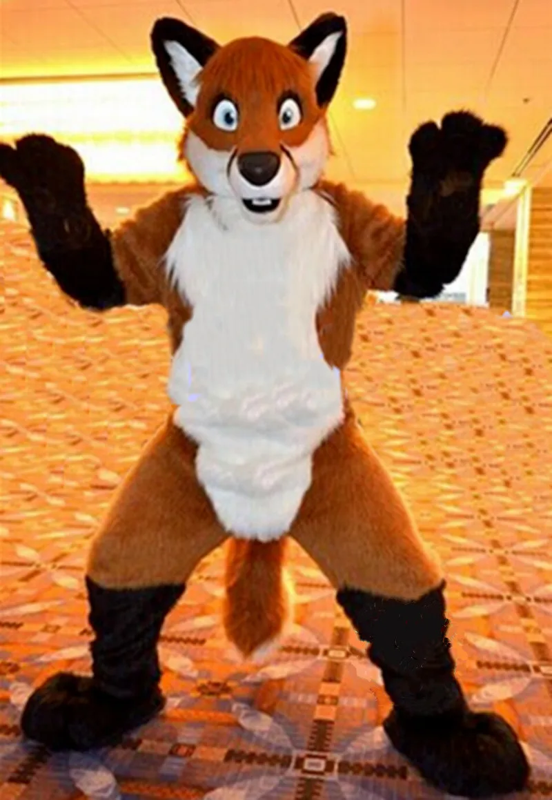 Новинка Костюм талисмана с длинным мехом волка коричневого цвета Хаски Костюмы