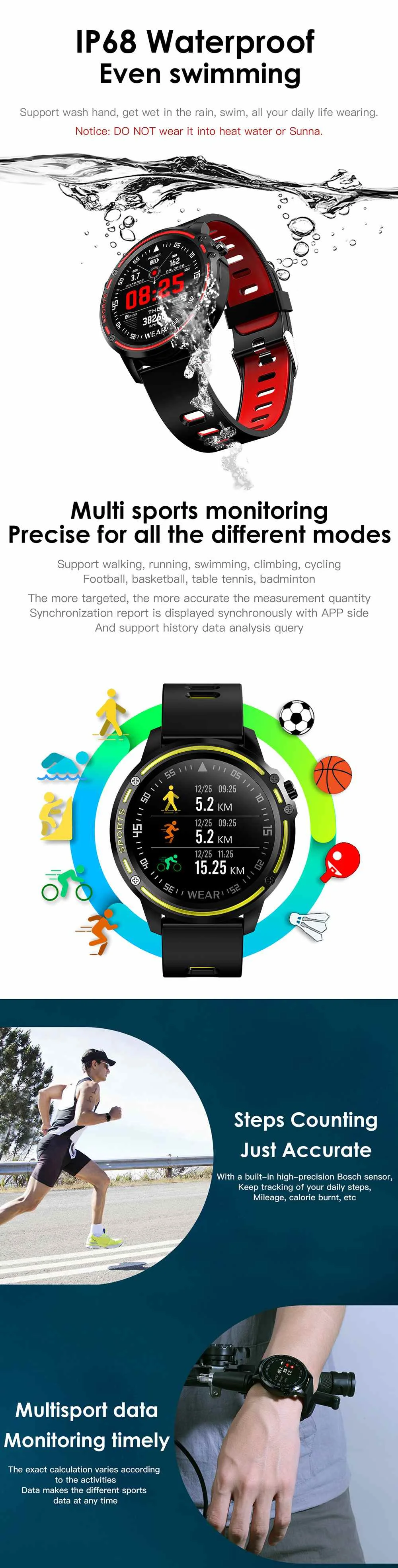 Bakeey L8 ECG+ PPG монитор кровяного давления O2 Смарт-часы погода толчок bluetooth Музыка Смарт Спорт носимые устройства