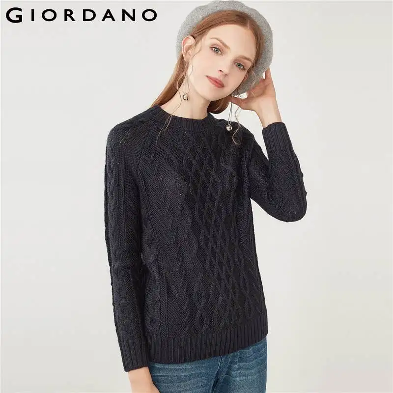 Джордано Для женщин кабель свитер Элегантный Шерсть s трикотажный пуловер теплый