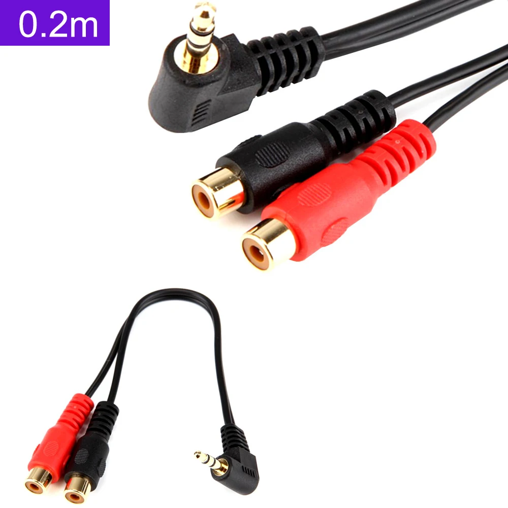 

3.5mm Male Plug Right Angled To Dual RCA Female Adapter Audio Y Cable New 0.2m