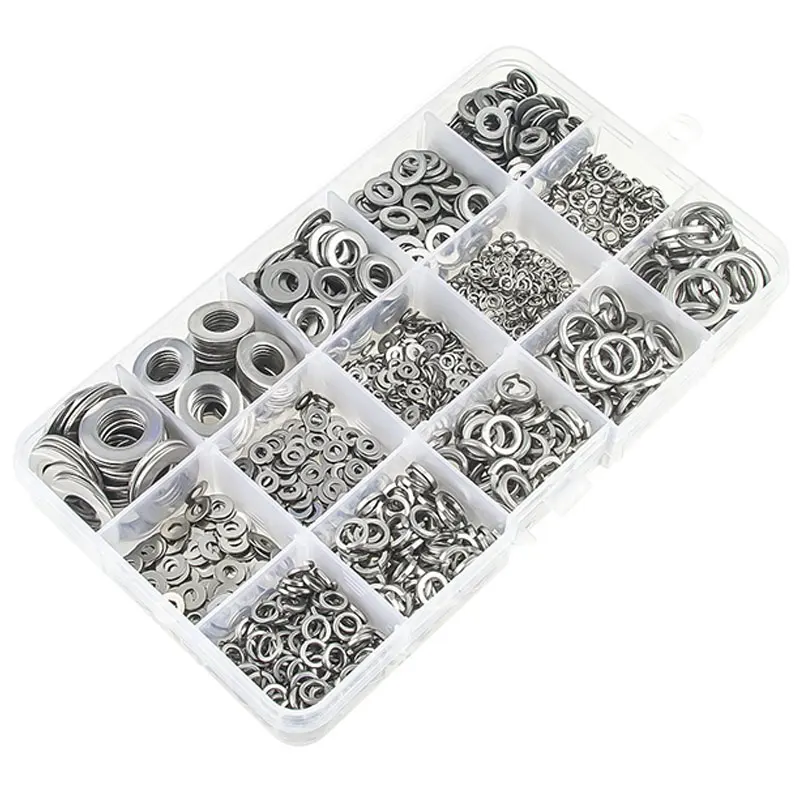 

304 Stainless Steel Flat Washer and Lock Washer Assortment Set(700 Pieces, 8 Sizes) - M2 M2.5 M3 M4 M5 M6 M8 M10