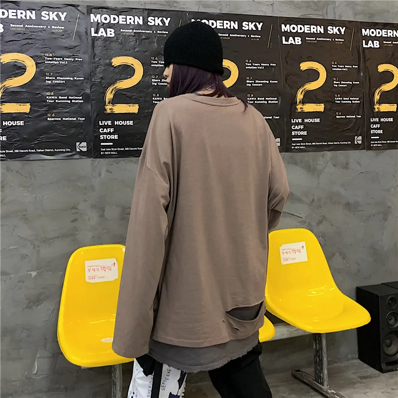 Футболка Sring мужская с дырками рваная Однотонная рубашка в стиле хип-хоп