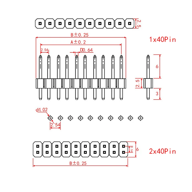 

10pcs 40 Pin 1x40 Single Row Male 2.54 Breakable Pin Header Connector Strip