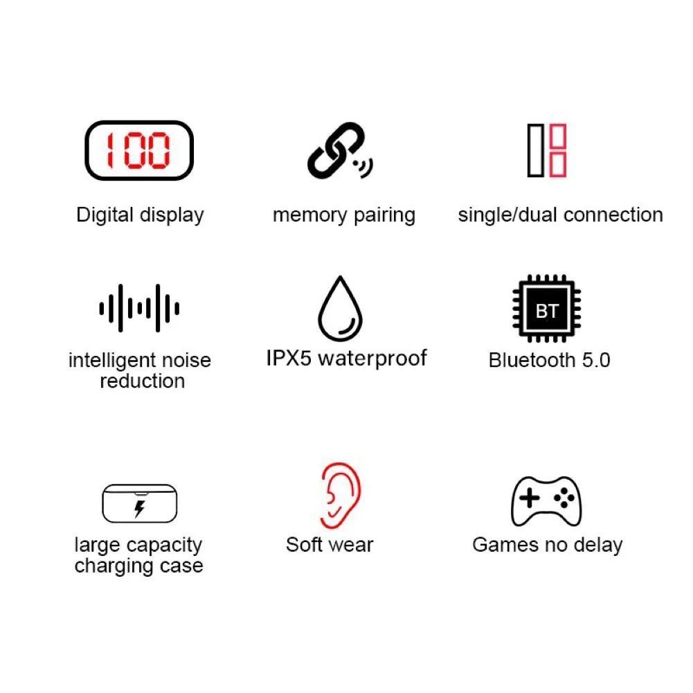 Беспроводные наушники вкладыши с Bluetooth 5 0 TWS цифровым зарядным устройством в