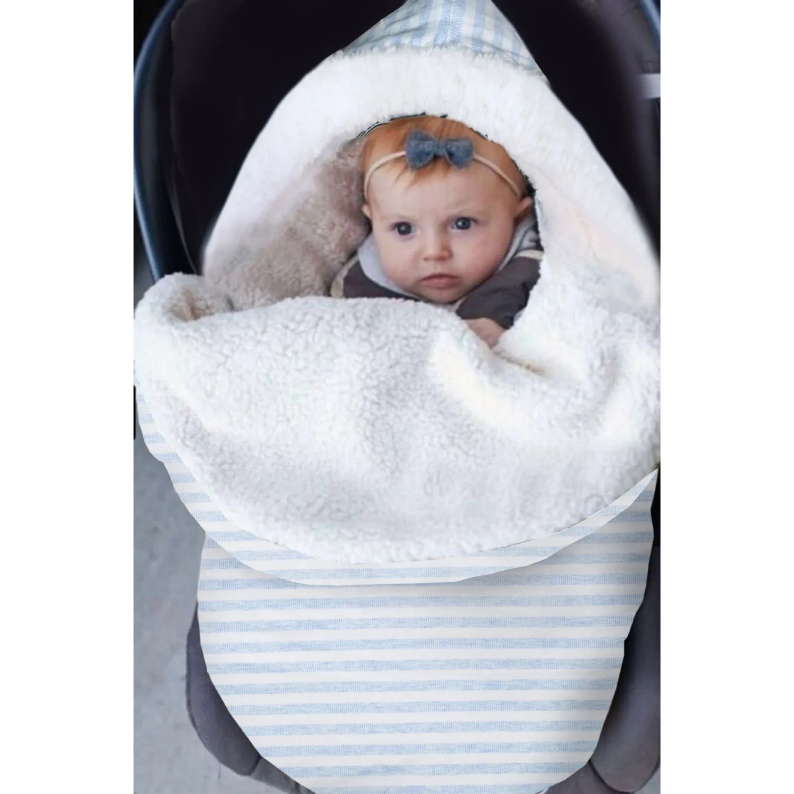 Зимний спальный мешок для новорожденного ребенка теплый полосатый принт модный