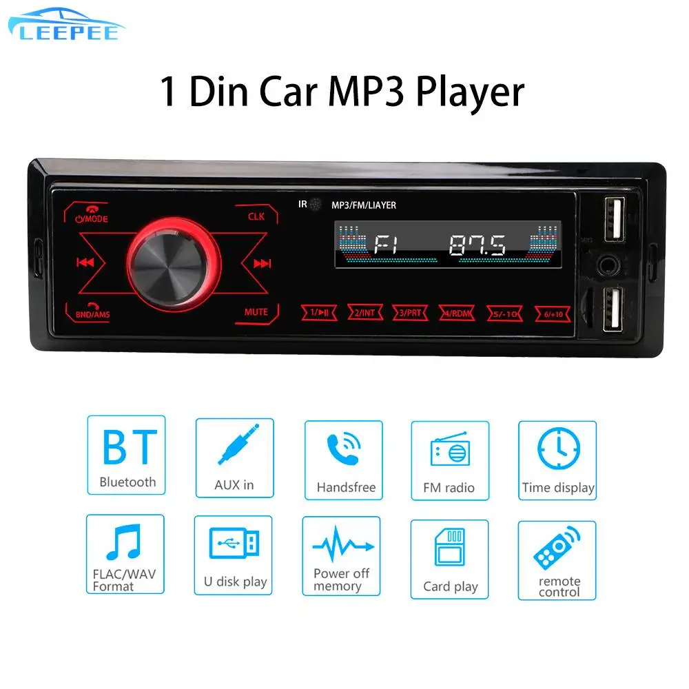 

1 Din Music USB/SD with In Dash AUX Input Car Audio Radio Stereo Bluetooth Handsfree Dual USB FM Touch Car MP3 Player