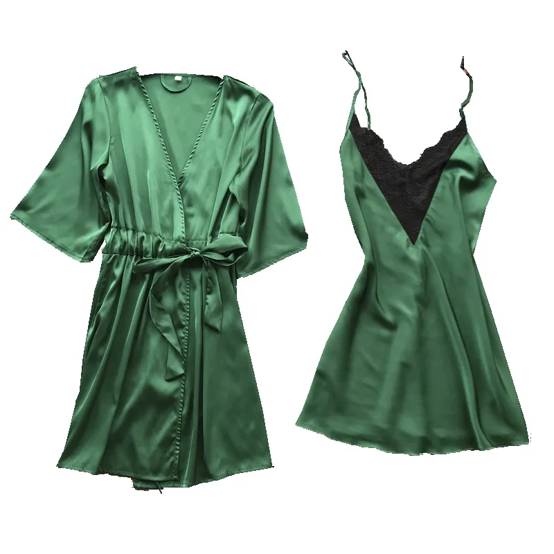 

Nightgown Feminine Lace Pajamas Halter Hollow Sexy Suspender Nightdress Two-Piece Korean Ice Silk Home Service Sleepwear Pyjama