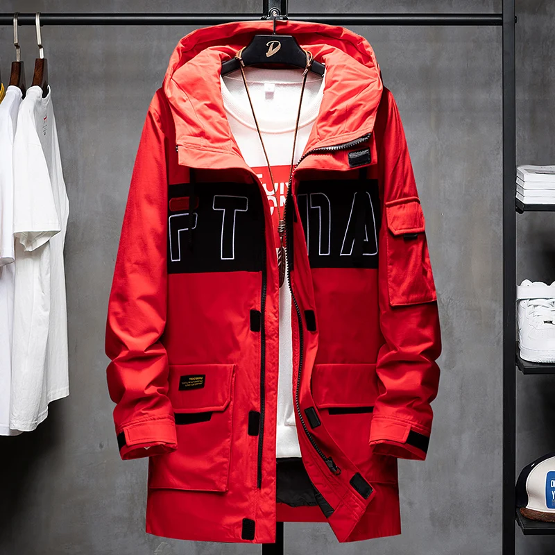 YASUGUOJI модное пальто с буквенным принтом для мужчин капюшоном куртка-карго