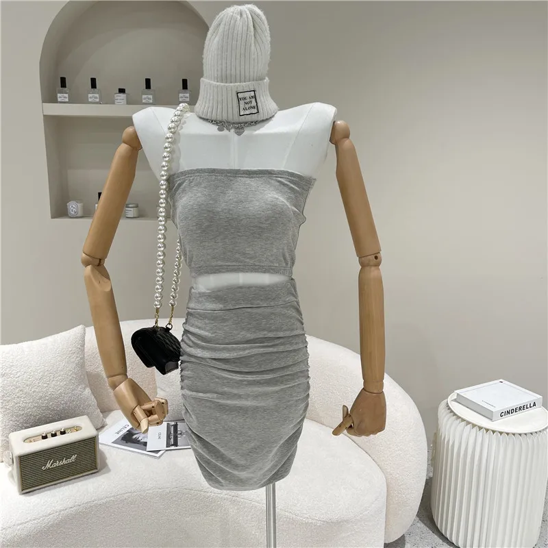 

Two piece set Women's Spring Summer 2021 Fashion Sexy chest wrapped Vest + high waist short skirt