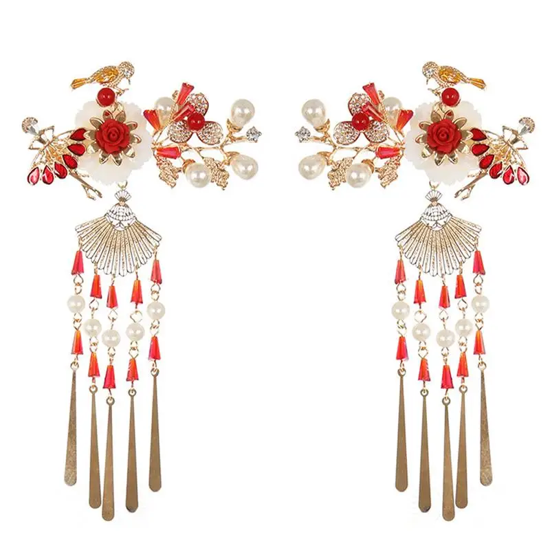 

1 Pair of Hairpins Imitation Flower Antique Chinese Style Headwear Side Clips Barrettes