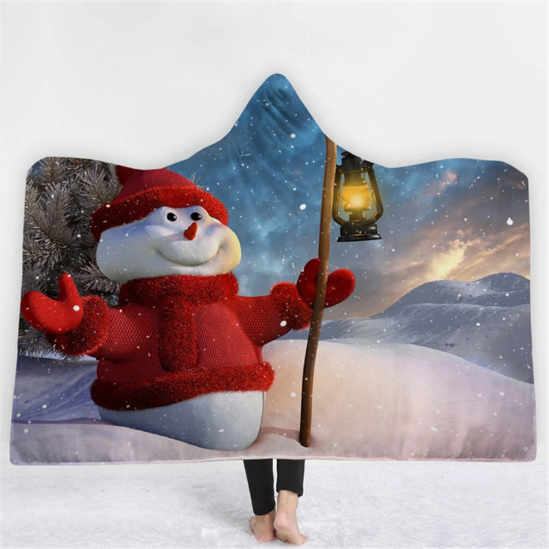 Рождественское покрывало бархатное мягкое одеяло с капюшоном и аниме-принтом