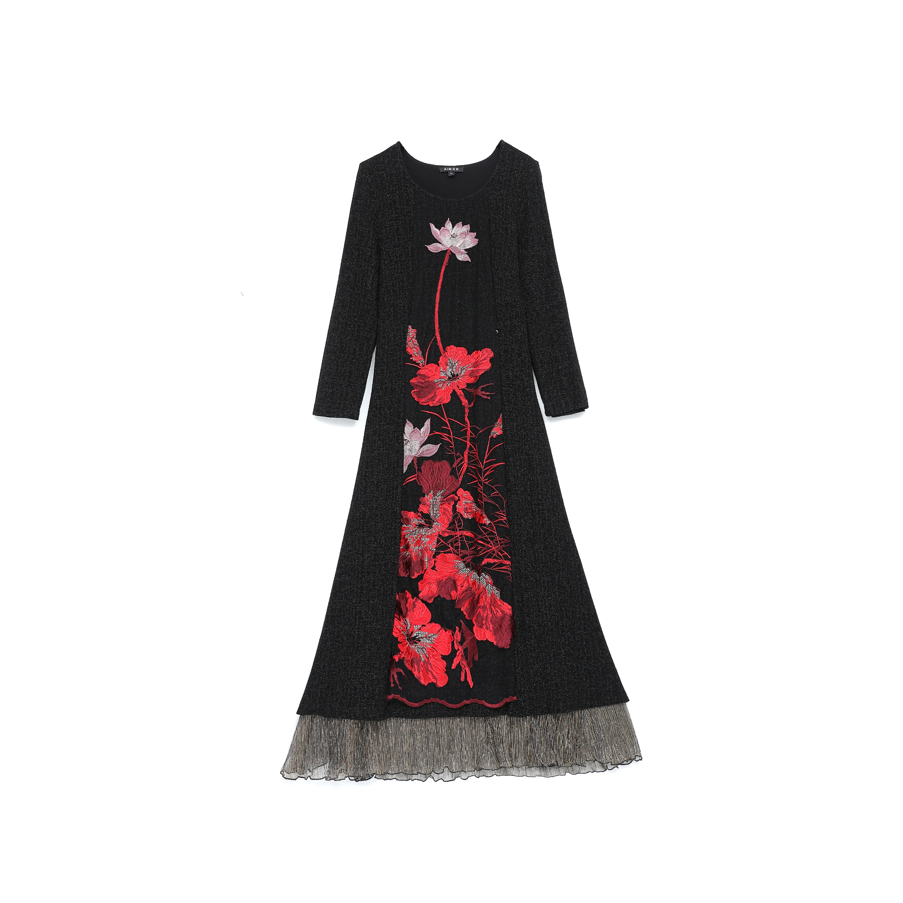 

Embroidery Pastel Vestido Festa Flower Autumn Robe Longue Femme Plus Size Dress Long Sleeve Women Clothes Luxurious Vestidos