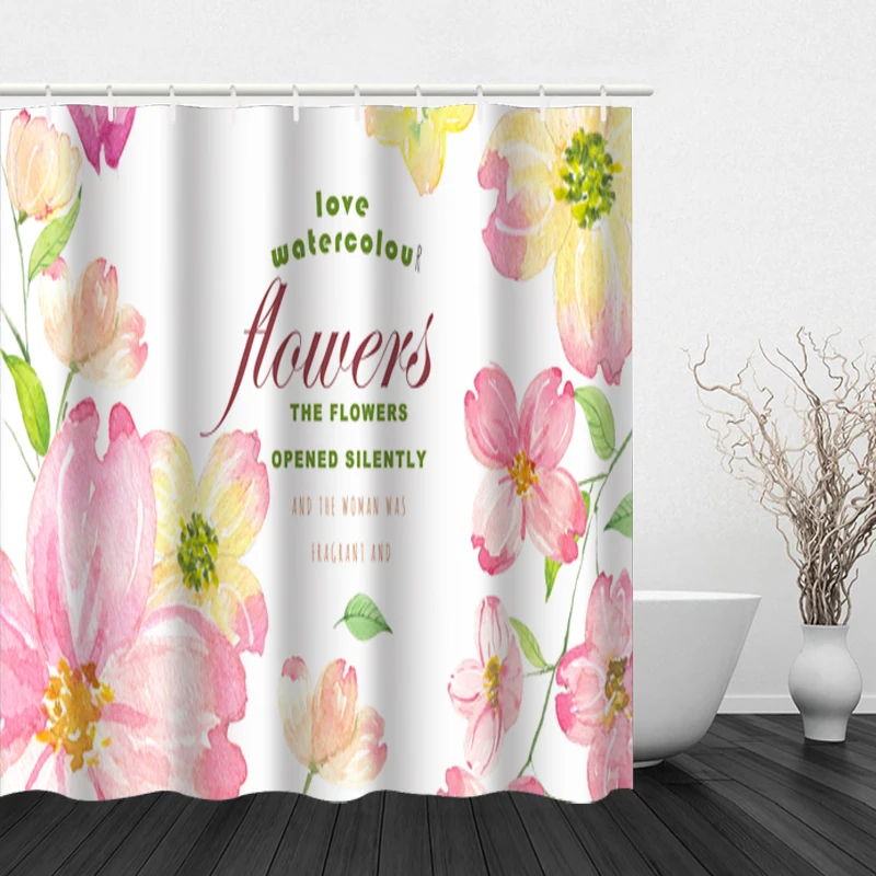 

Summer Refreshing Flower Pattern Shower Curtain and Hook Modern Polyester New Design Bathroom Home Decoration