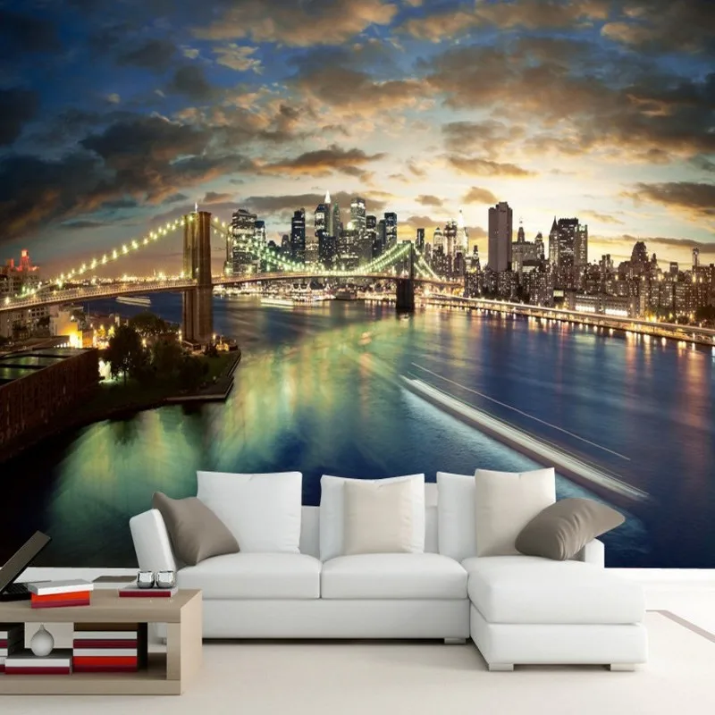 

Dropshipping Custom Wallpaper Mural New York Brooklyn Bridge Night Wallpaper Bedroom Wallpapers for Living Room Papel Parede