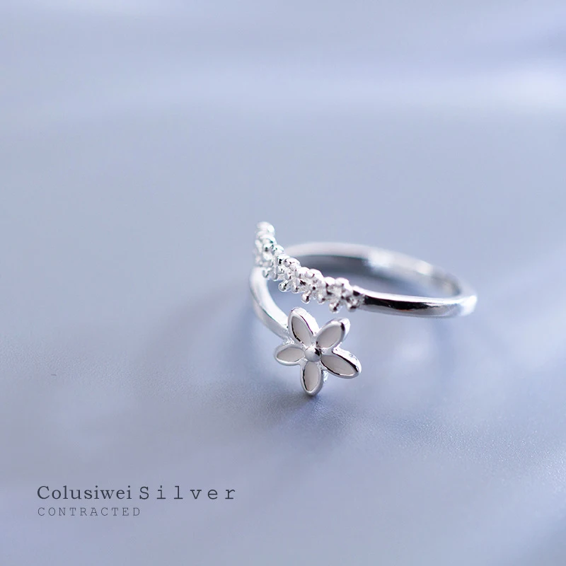 

Colusiwei Genuine 925 Sterling Sliver White Enamel Lovely Flower Open Adjustable Finger Ring for Women Korea Style Fine Jewelry