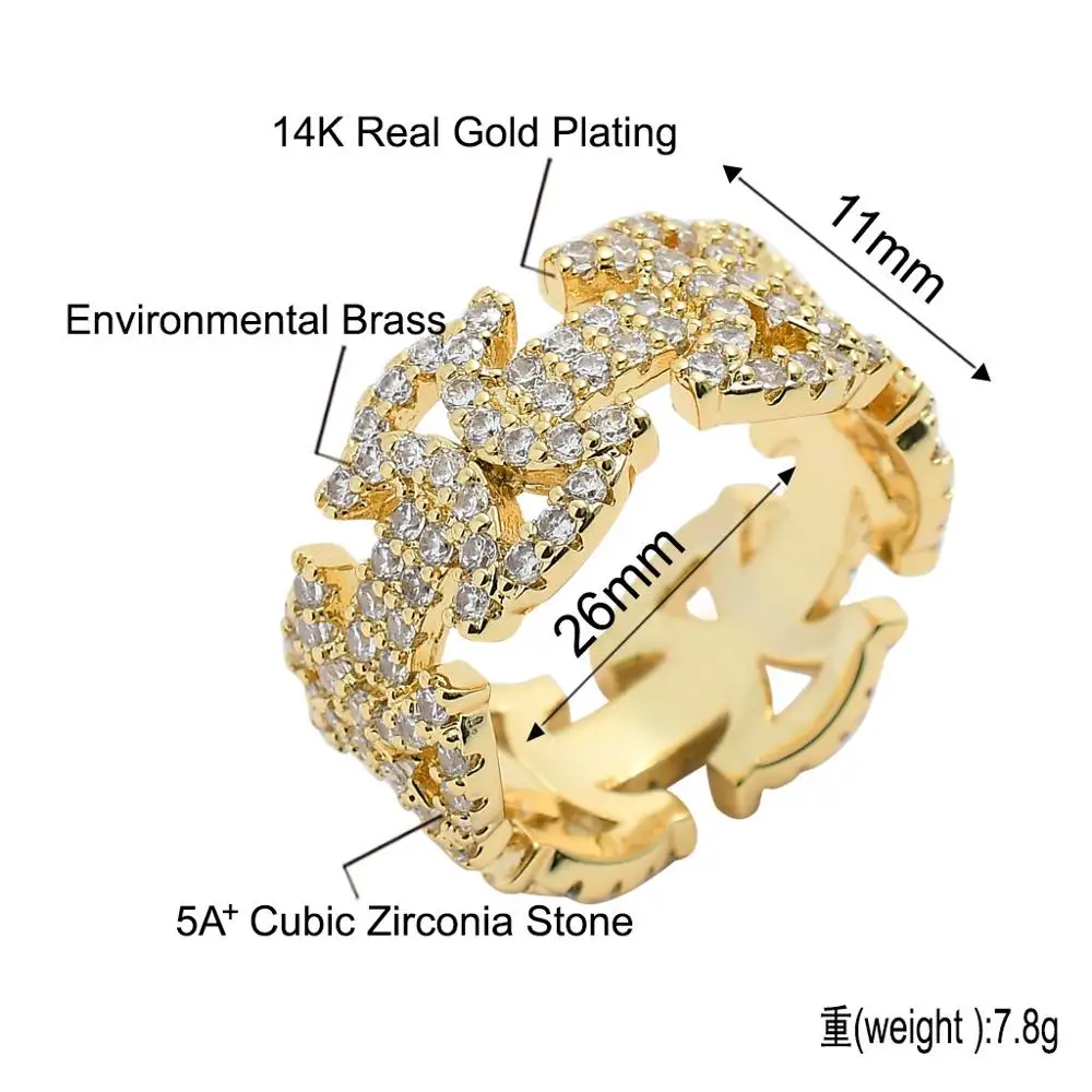 

HIP HOP Gold Color Bling Iced Out Geometric Pattern Rings With AAA Zircon Stone For Women Mens Ring Jewelry Gifts