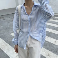spring shirt female womens blouse summer women blouses stripe maxi blusas casual elegant vintage long sleeve cotton oversize