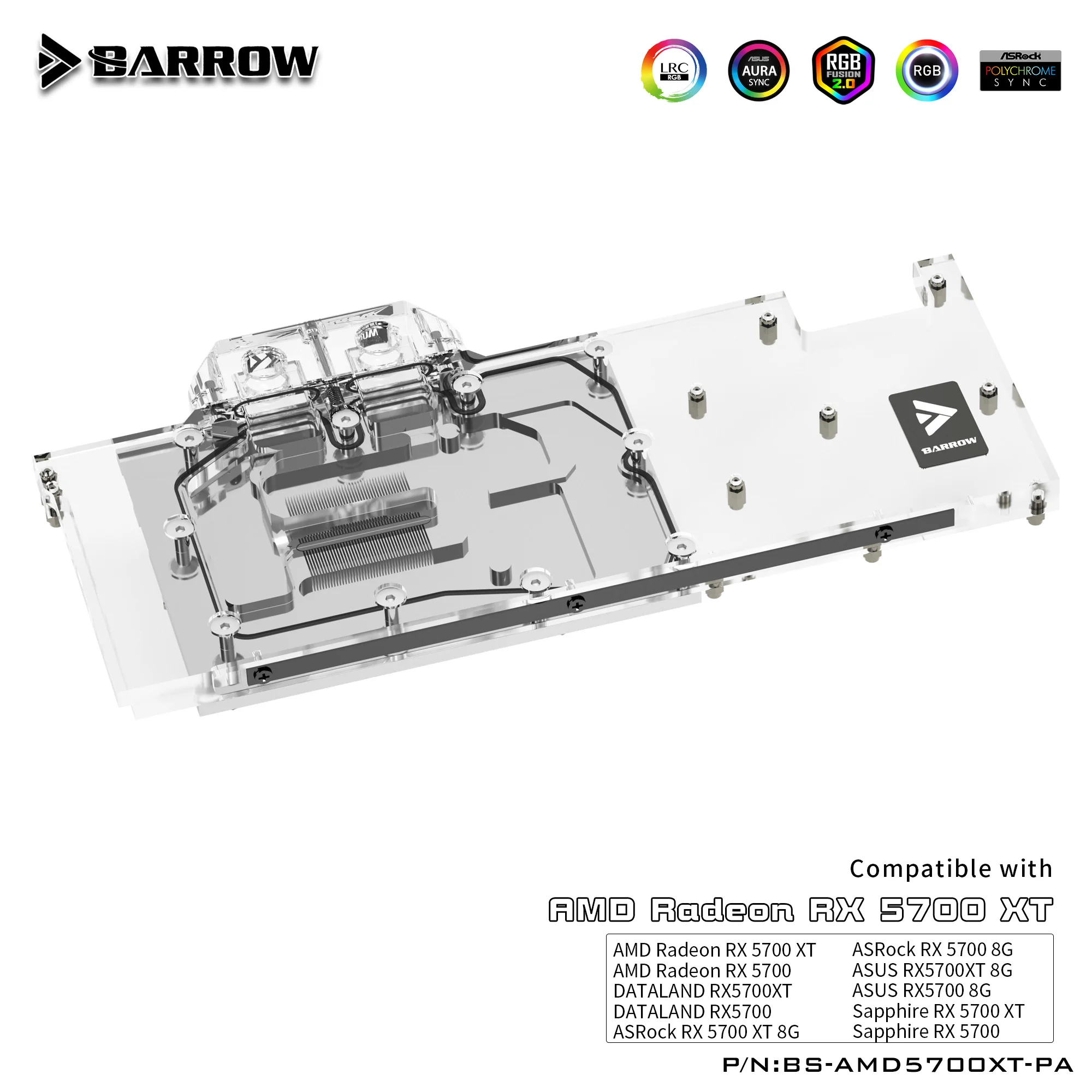 Блок для водяного охлаждения Barrow с полным покрытием Графическая карта AMD Founder Edition