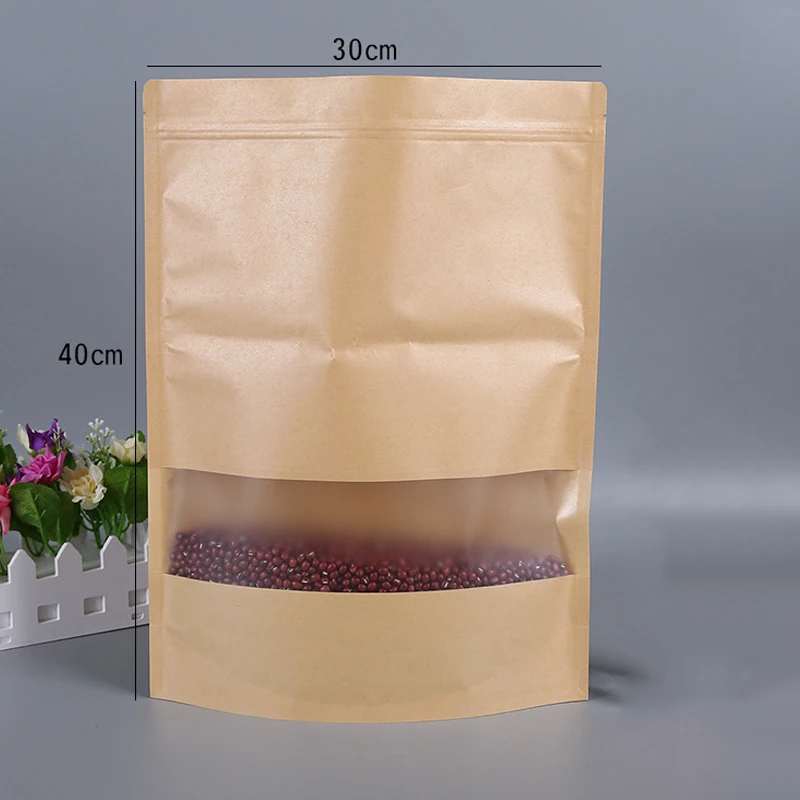 

Kraft Paper Packing Bags Grain Candy Snacks Nut Sealing Zipper Lock Bag Clear Window Pouch Food Storge Container Moisture Proof