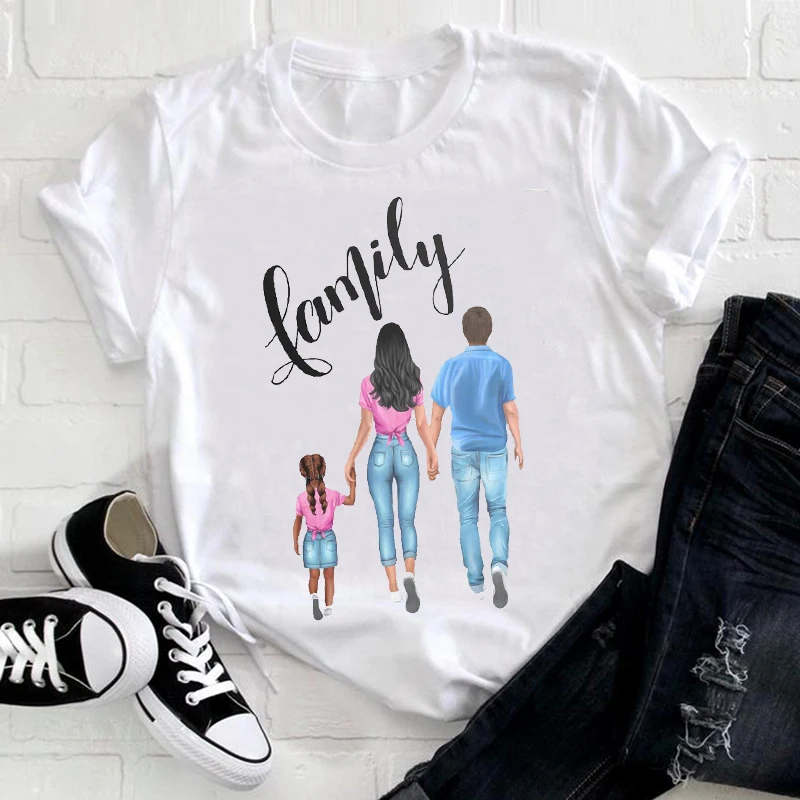 

Women Clothing Cartoon Family Happy Time Mama Mom Mother Short Sleeve Summer Clothes Print Tshirt Female Tee Top Graphic T-shirt
