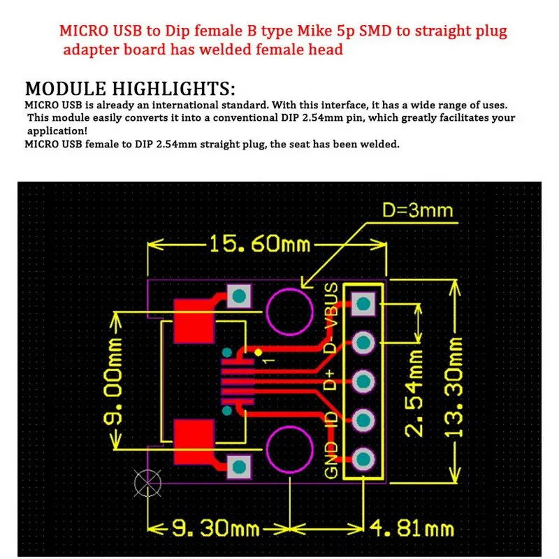 10 шт. микро USB DIP адаптер 5pin гнездовой разъем конвертер печатной платы типа в