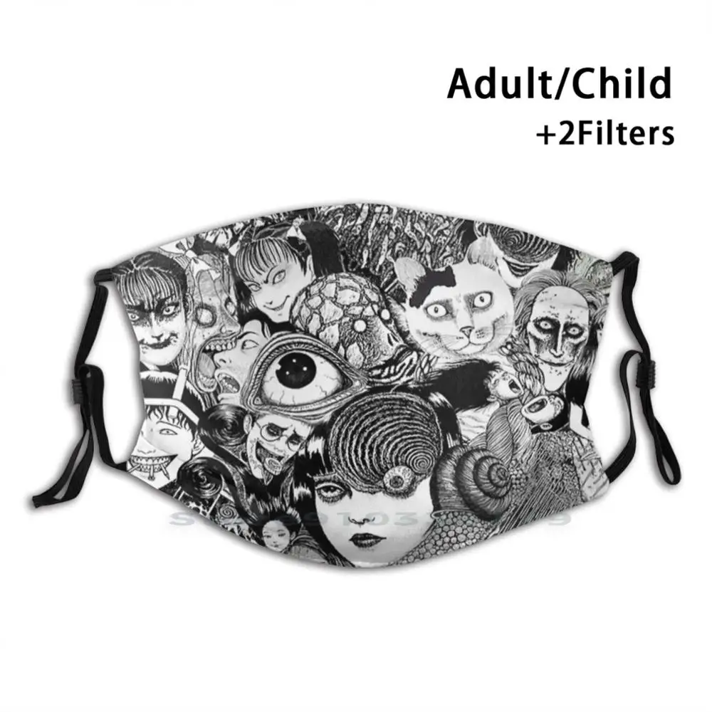 

Многоразовая маска Junji Ito с ужасным принтом лица, фильтр Pm2.5, детская маска для лица Junji Ito, жуткая манга, манга, ужас