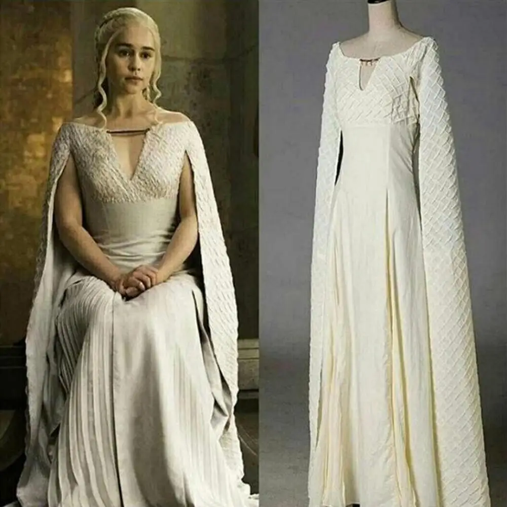 Костюм Игра престолов Дейенерис Таргариен Дани длинное белое платье на Хеллоуин