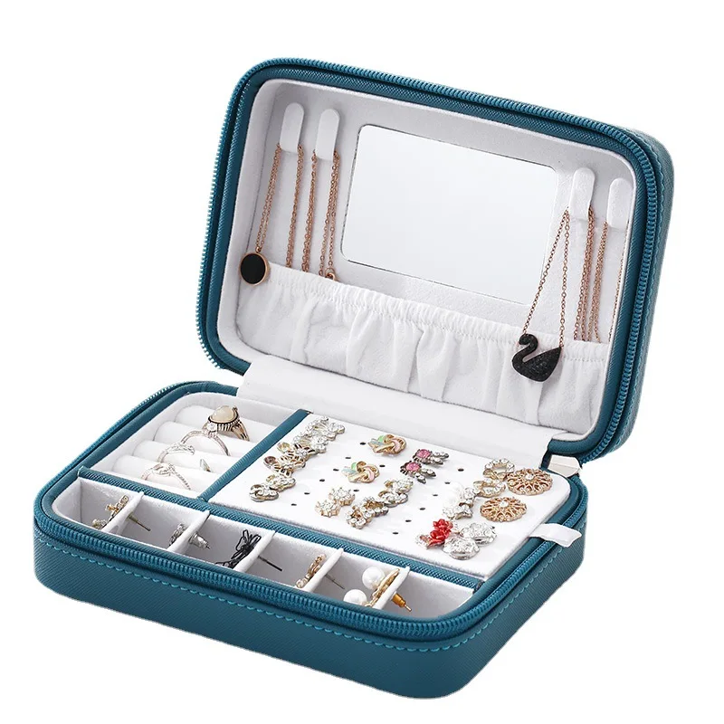 

PU leather simple jewelry box Earrings portable jewelry storage box earrings stud small zipper jewelry box