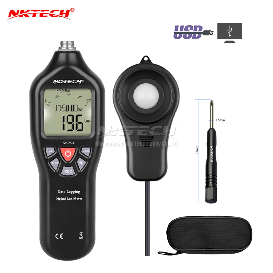 NKTECH NK-W2 Автоматический Цифровой Люксметр FC светильник USB Регистратор люкс-метр ПК записывает подсветку подсветки автоматический тестер 0,1-200000Lux