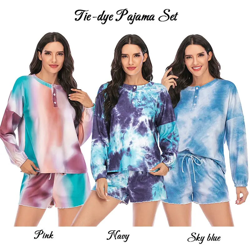 

tie-dyed pajamas se thoodie hot pants sleepwear leisure Midriff-baring sports home wear sleep tops tie-dyed pajama set