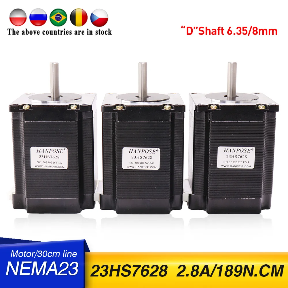 3 шт. NEMA23 шаговый двигатель 270 унций = 1 9 нм одиночный вал 2.8A 189N.CM 23HS7628 для 3D принтера