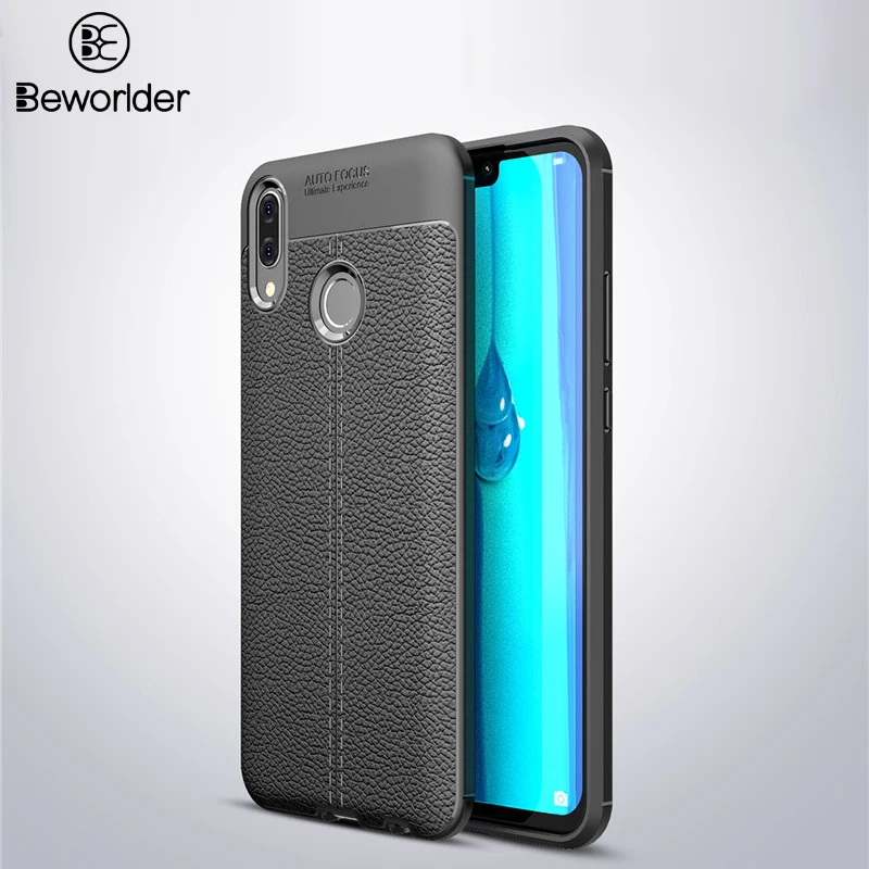 Для Huawei Y9 Prime 2019 мягкий чехол из ТПУ нескользящий с рисунком личи полная защита