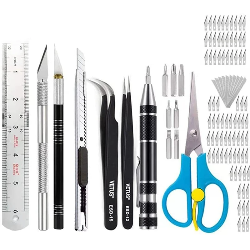 

Art Knife Stencil Making Kit Screwdriver Tweezers Scissors Ruler Storage Box Are Suitable for Creating DIY Art Works