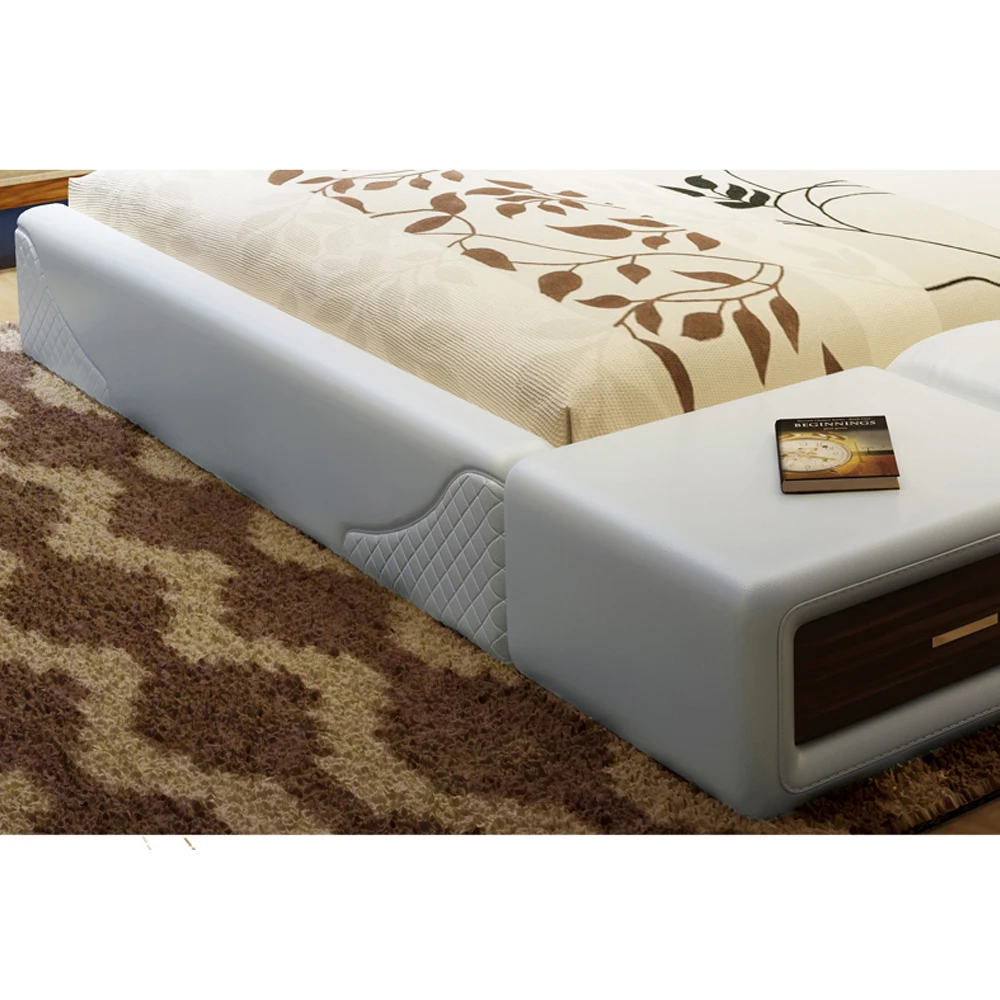 Современные мягкие кровати с рамкой из натуральной кожи домашняя мебель для