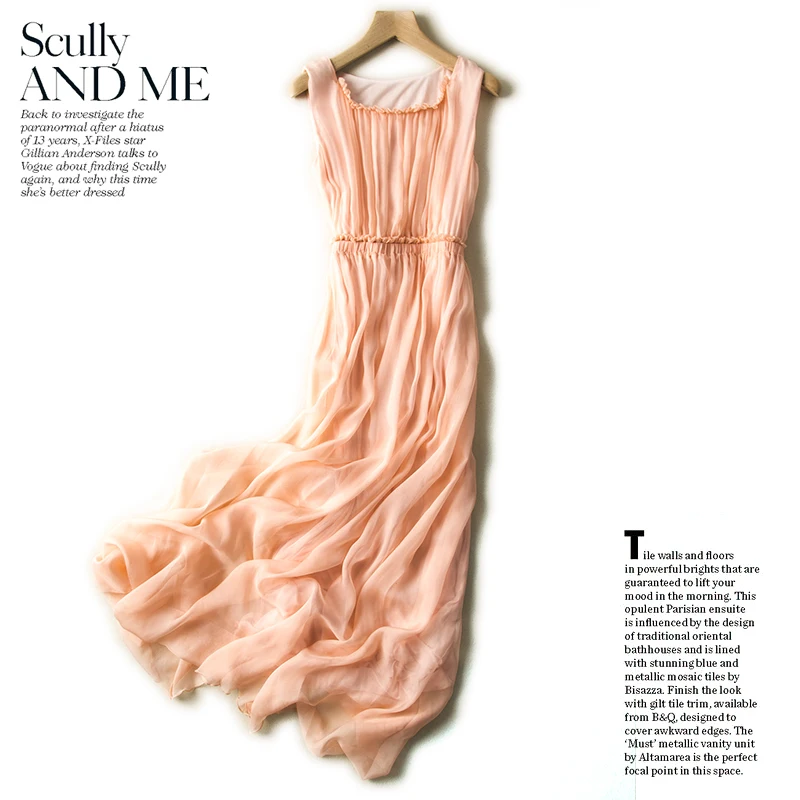 Летнее женское платье из 100% натурального шелка Элегантное Длинное без рукавов