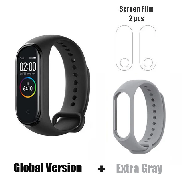Mi 4 GB gray film Xiaomi mi band 3 mi Band 4 новейший музыкальный умный Браслет пульсометр фитнес 135 мАч 3 Цвета экран Bluetooth 5,0 - Цвет: Mi 4 GB gray film